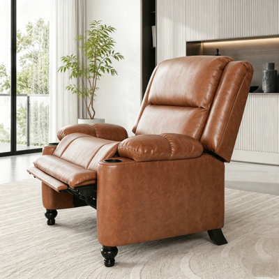 Large fauteuil inclinable manuel en faux cuir avec porte-gobelets et dossier réglable
