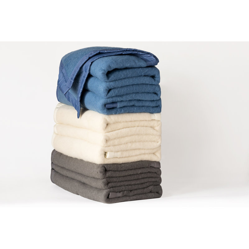 Marine Blue Twin Heavyweight Reversible Wool Blanket