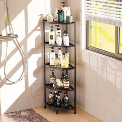 Étagère d'angle à 5 niveaux, support de rangement en métal pour salle de bain, noir