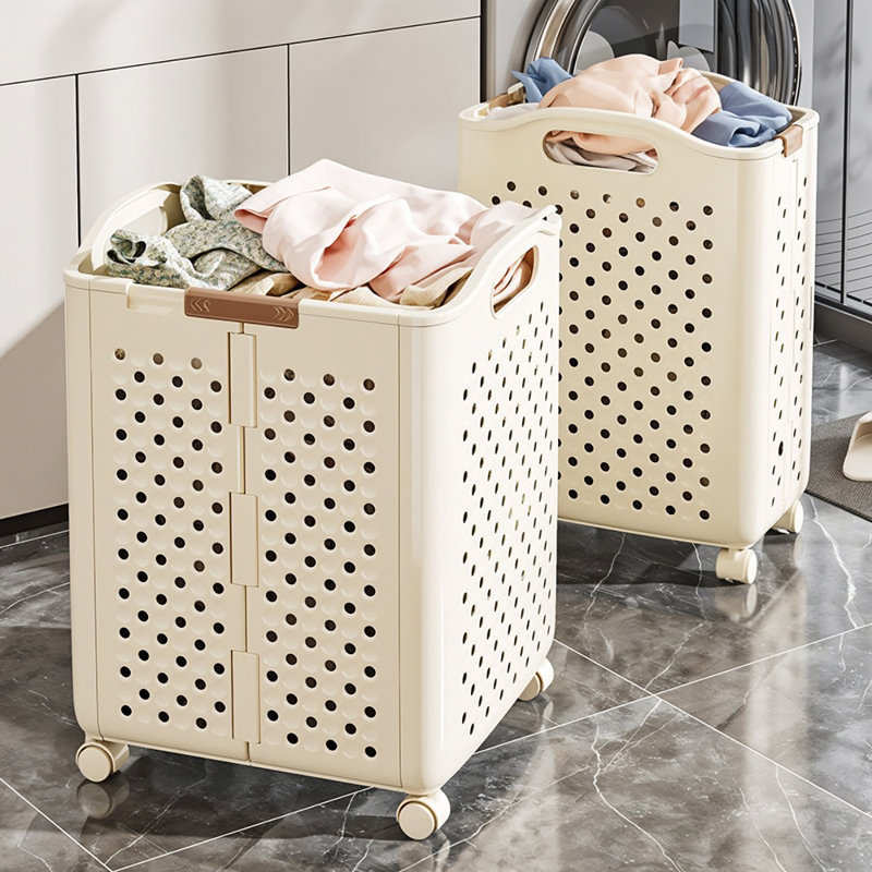Plastic Laundry Basket with Handles, 47cm H x 31cm W x 35cm D, Cream White