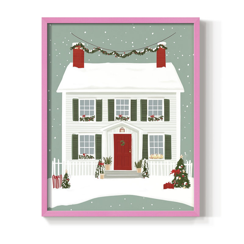 «Christmas Holiday», reproduction d'art encadrée XXV - bois massif, Rose, H 11 po x l 9 po