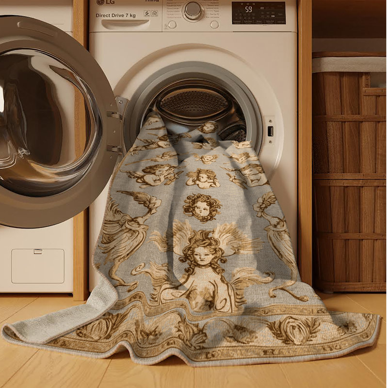 Tapis brun français lavable à la machine, Rond 6 pi