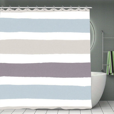 Rideau de bain aquarelle rayé, cloison de salle de bain aux tons doux - 72 po x 72 po