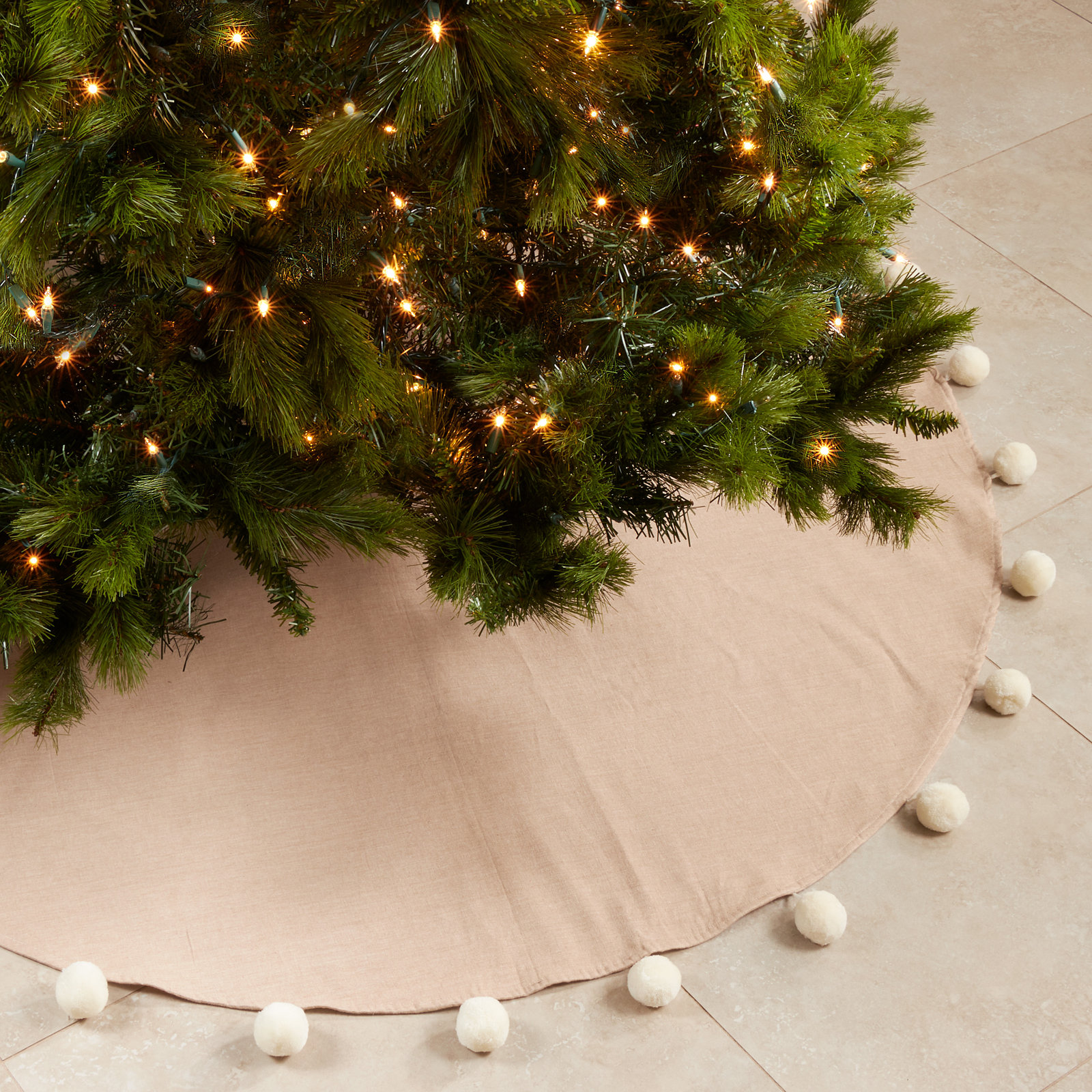 Pom Pom Collection Cotton Tree Skirt, Natural, 72" x 72"