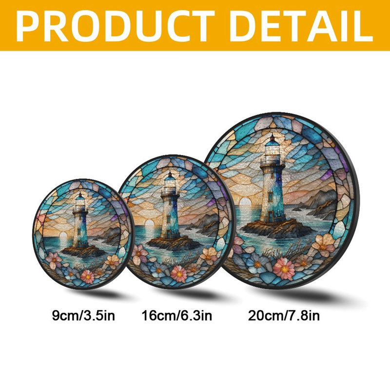 Panneaux de vitrail à imprimé phare Suncatcher pour décor de fenêtre, 11,8 x 11,8 po (30 x 30 cm)