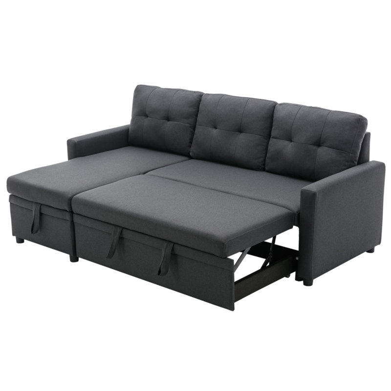 209Cm Linen Square Arms Sofa Bed, Grey