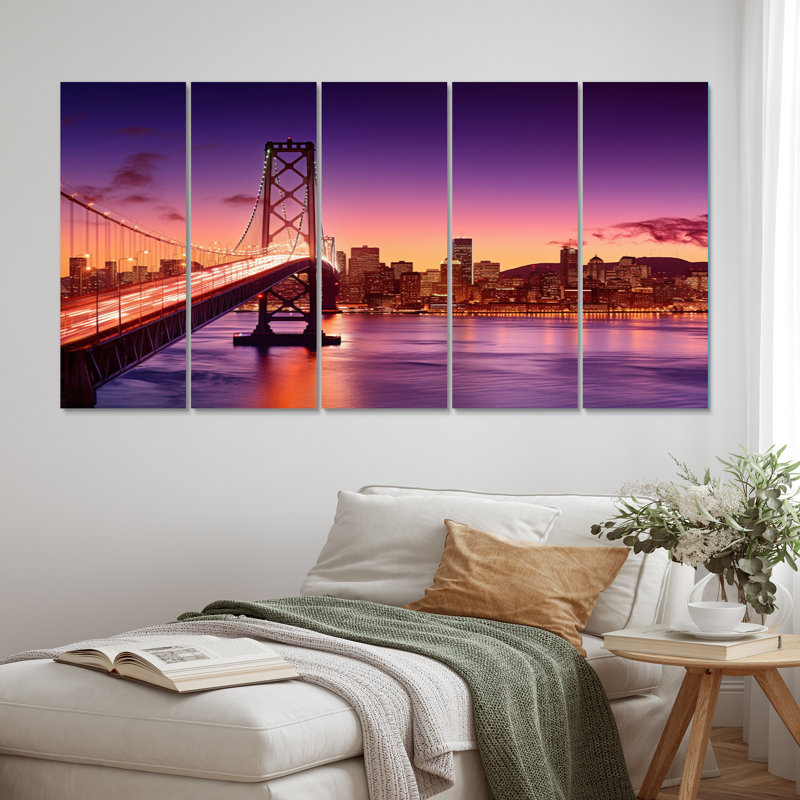 «San Francisco Skyline And Bay Bridge II», décoration murale architecture - 5 panneaux égaux
