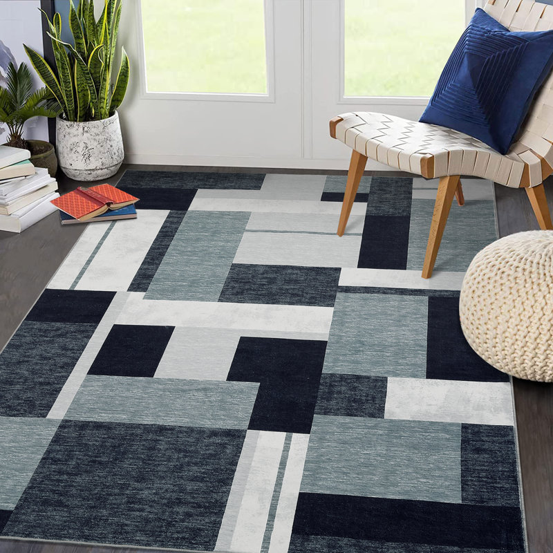 Tapis géométrique lavable à motif géométrique antidérapant, Rectangle 5 pi x 7 pi