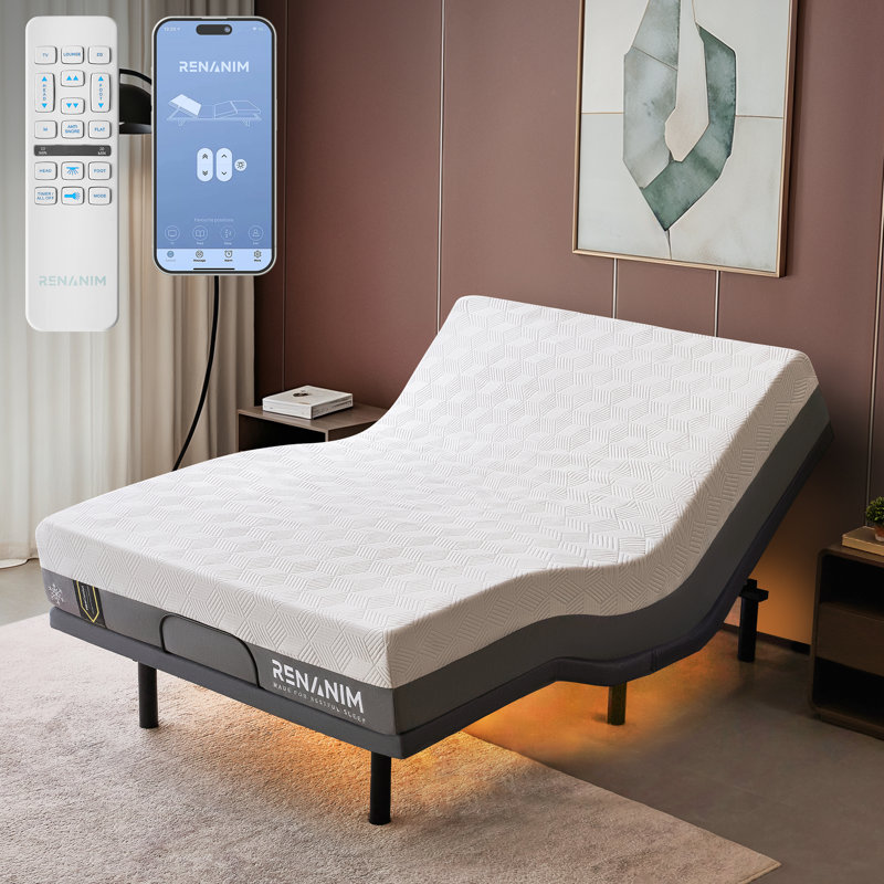 Lit réglable avec matelas à mémoire de forme inclus: massage, USB, éclairage sous le lit, télécommande sans fil et contrôle des applications