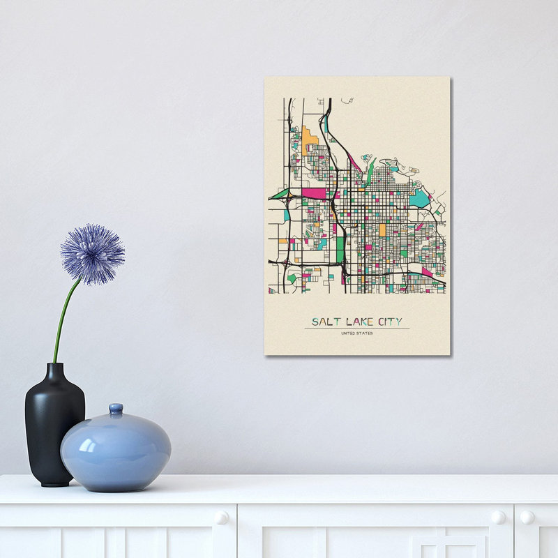 Salt Lake City, Utah Map 1 Piece Wrapped Canvas Wall Art, 30.48 cm H x 45.72 cm W