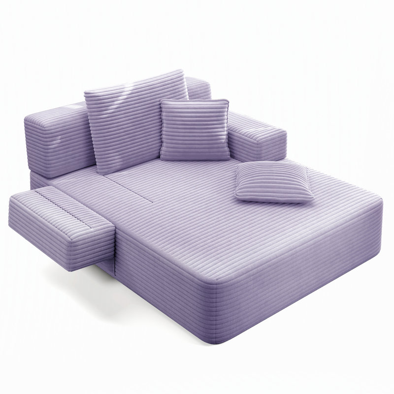 Chaise longue convertible en velours côtelé avec pochette de rangement et sans assemblage, Purple Corduroy