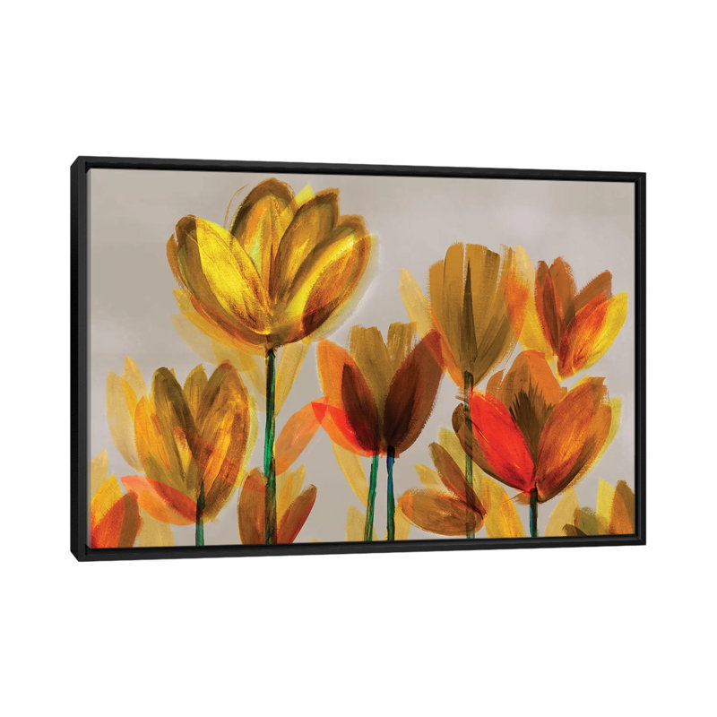 « contemporaine pops jaune », impression sur toile, H 18 po x l 26 po x P 1,5 po, Toile avec cadre noir, Pas de tapis