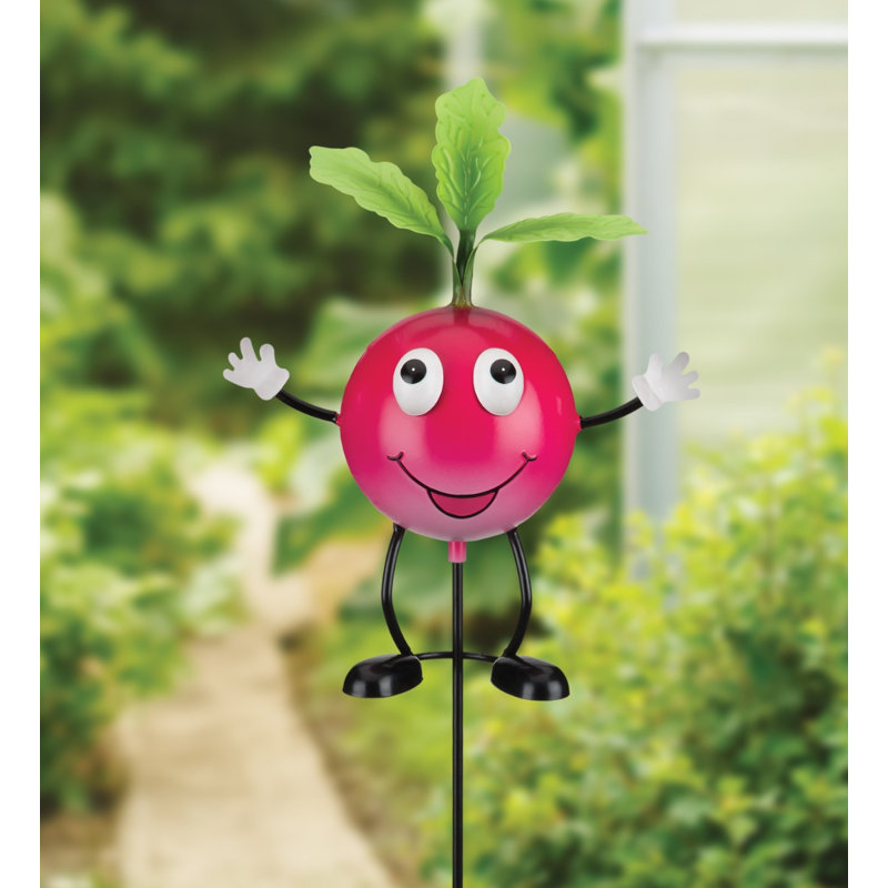 Piquet de jardin en métal avec détails peints à la main et finition résistante aux intempéries - Radis, Radis