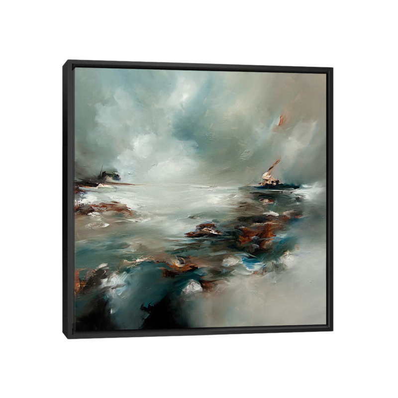 Peinture à vent sur toile tendue, H 18 po x l 18 po x P 1,5 po, Toile avec cadre noir, Pas de tapis