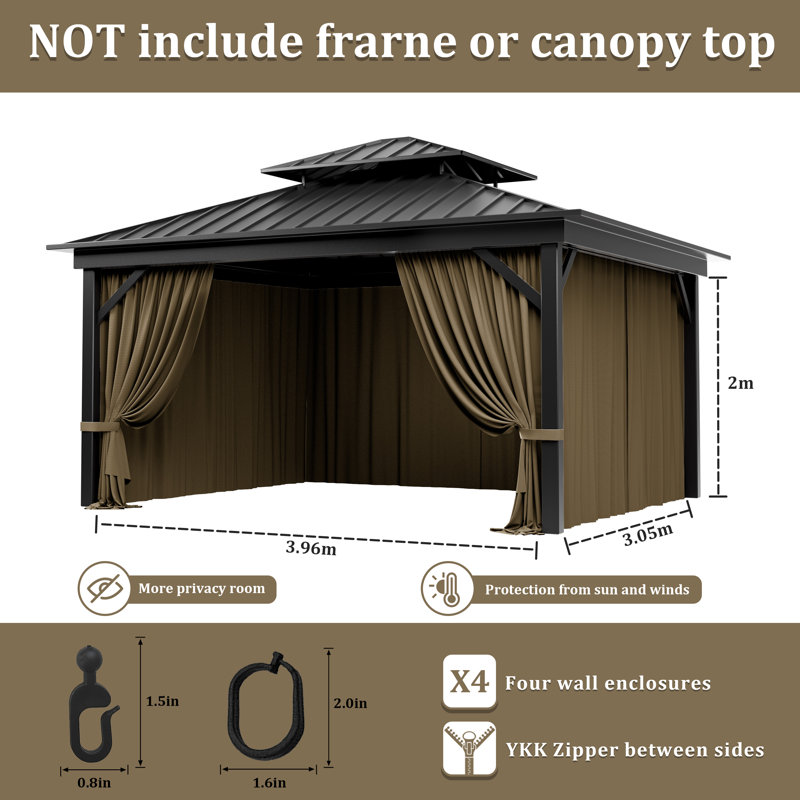 Rideaux à 4 panneaux latéraux pour pavillon de jardin, seulement rideaux, H 78,74 po x l 156 po x P 120 po, Sable
