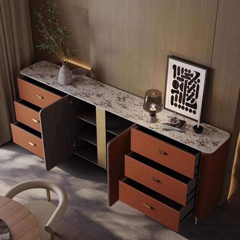 Italian Minimalist Luxury Sideboard, 35.43" H x 62.99" W x 13.78" D, Orange
