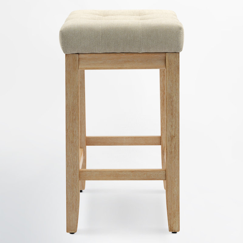 24 Inch Upholstered Extra-wide Cushion Wooden Kitchen Island Counter Height Barstools, Khaki