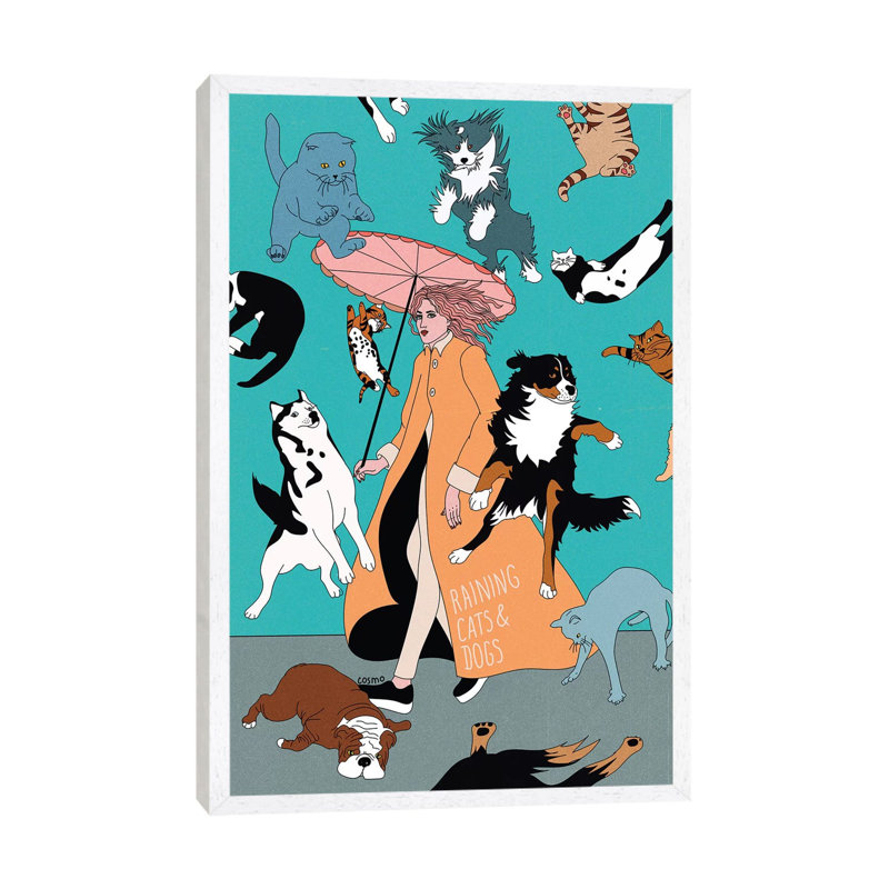 Cats And Dogs by Cosmo - Print on Canvas, 66.04cm H x 20.32cm W x 3.81cm D, White Framed Canvas