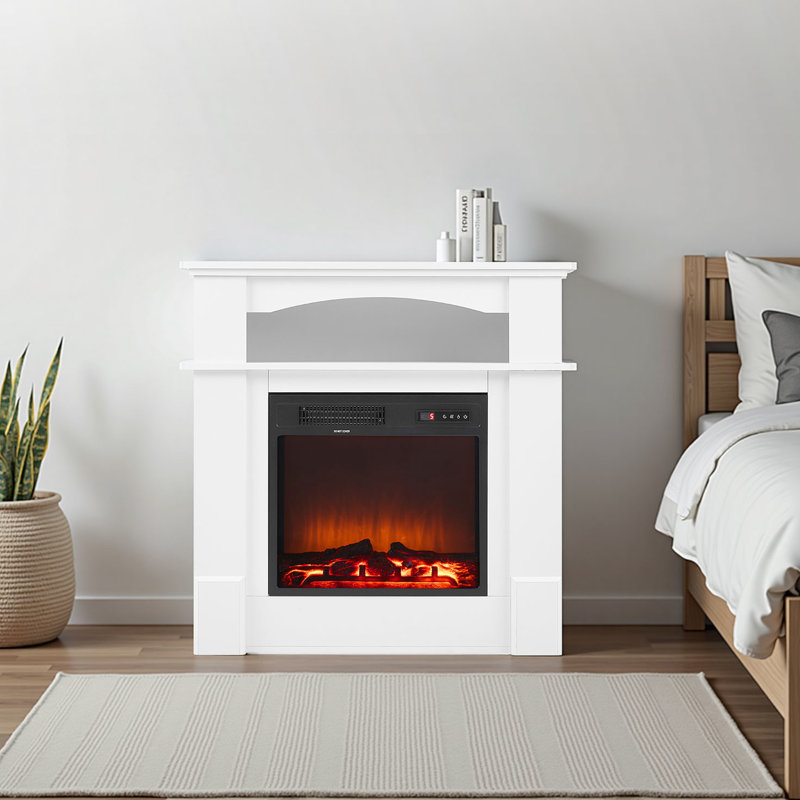 Cheminée électrique autoportante blanche de 84 cm (33 pouces) avec flammes 3D réglables, minuterie, télécommande, protection contre la surchauffe pour chambre et salon, 1500 W, 5120 BTU, ambiance réaliste.