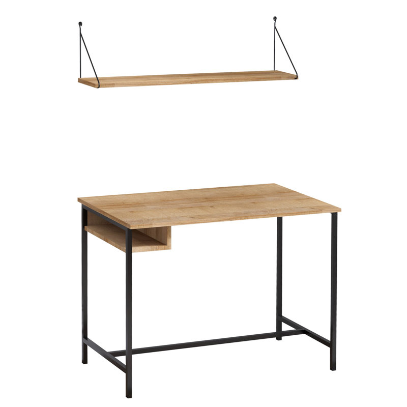 Modern Study Desk with Metal Legs, Sapphire Oak & Black, 39.4 x 29.1 x 23.6 inches | 100% Melamine Coated Particle Board, Thickness: 0.7 inches | Multiple Shelves, Wall-Mountable, Stylish Industrial Design for Home Office