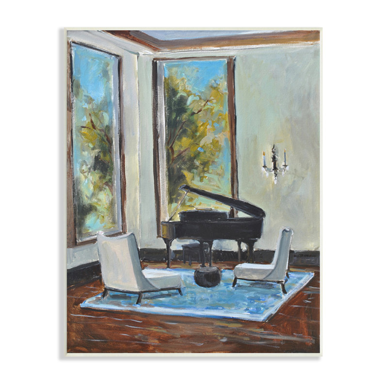 «Traditional Home Interior», piano à queue, instrument de musique encadré blanc, art texturé par Allayn Stevens