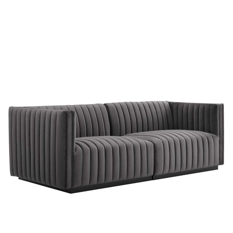 Conjure Channel Tufted Loveseat, Black, Gray Velvet