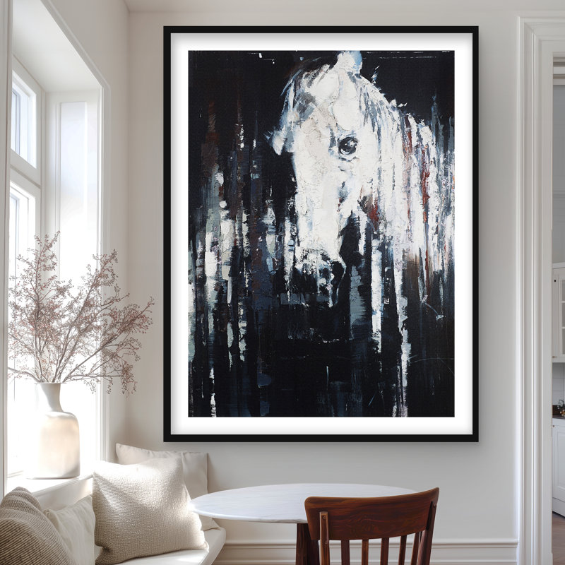 Cheval abstrait sur fond noir - reproduction encadrée bleue