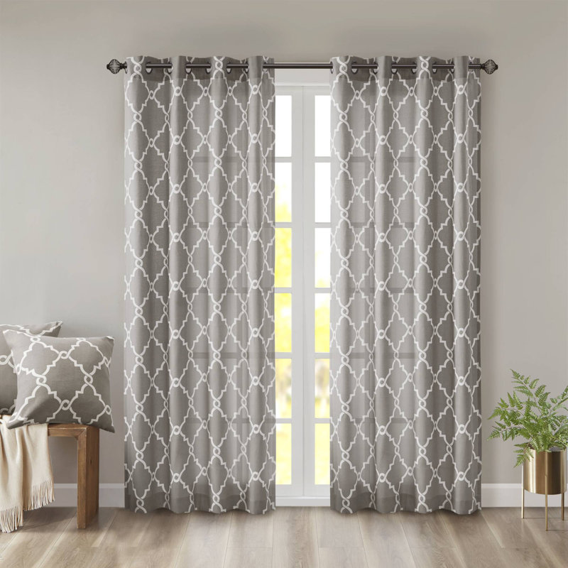 Panneau de rideau simple avec œillets Frwork, L 50 po x L 108 po, Gris / blanc