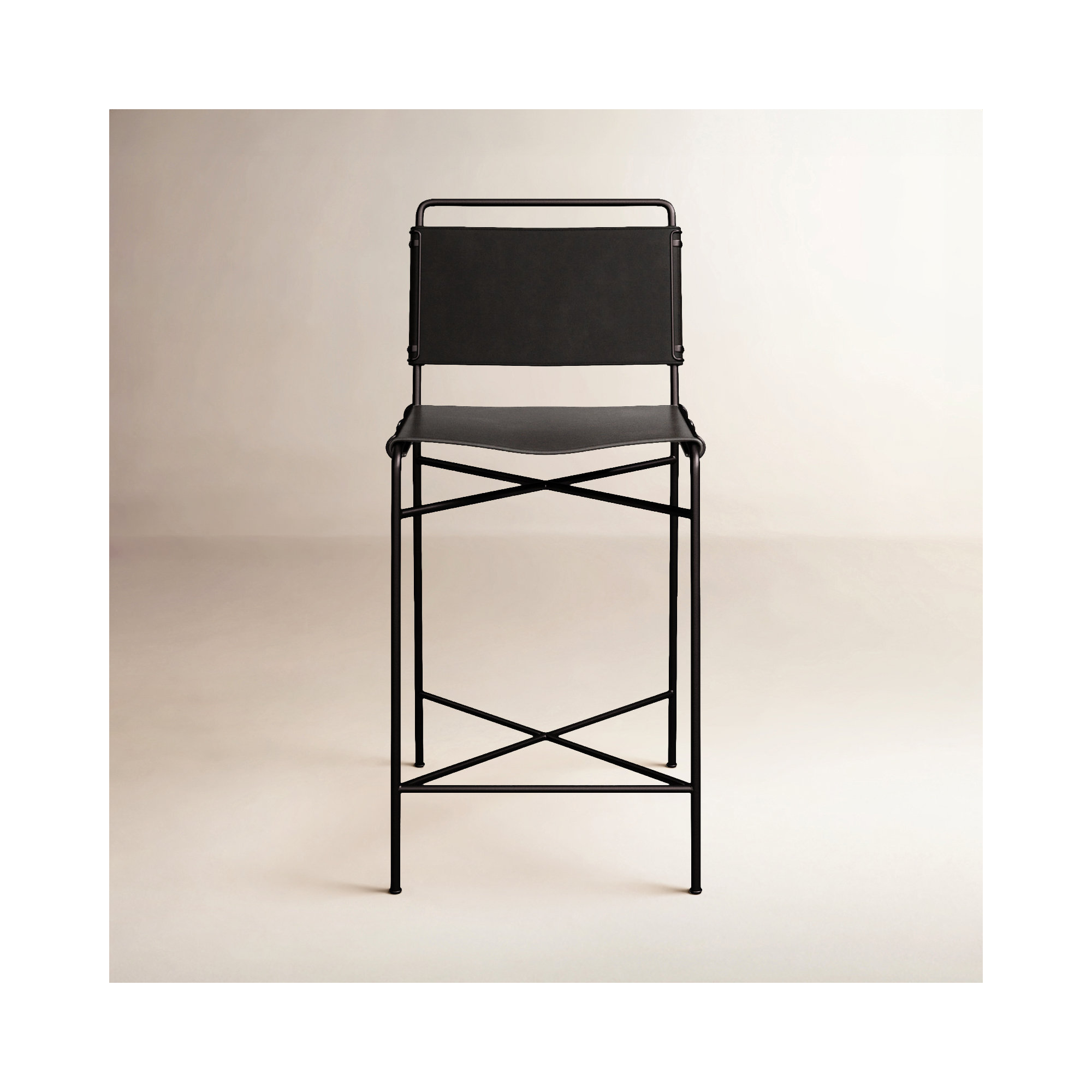 Kenza Counter Stool, Vegan Leather-Black, Black, Counter Stool (26” Seat Height)