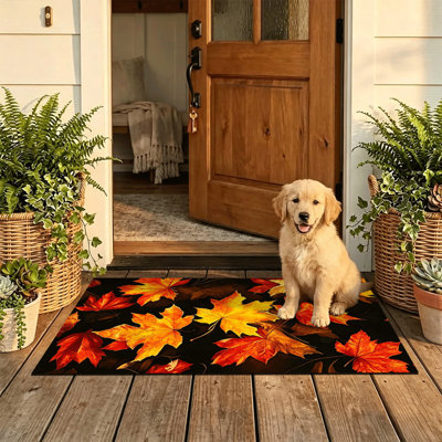 Tapis de porte antidérapant intérieur/extérieur, 61 x 91 cm, motif de feuilles noires et rouges