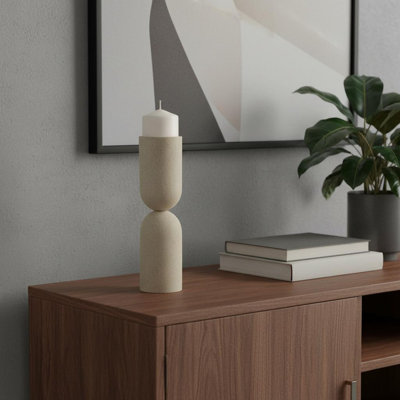 13" Beige Metal Abstract Tabletop Candle Holder