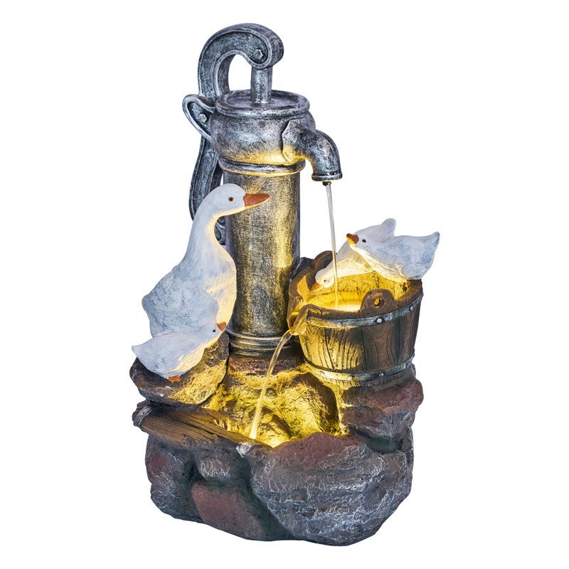 23.62"H Resin LED Fountain With Gooses Statue