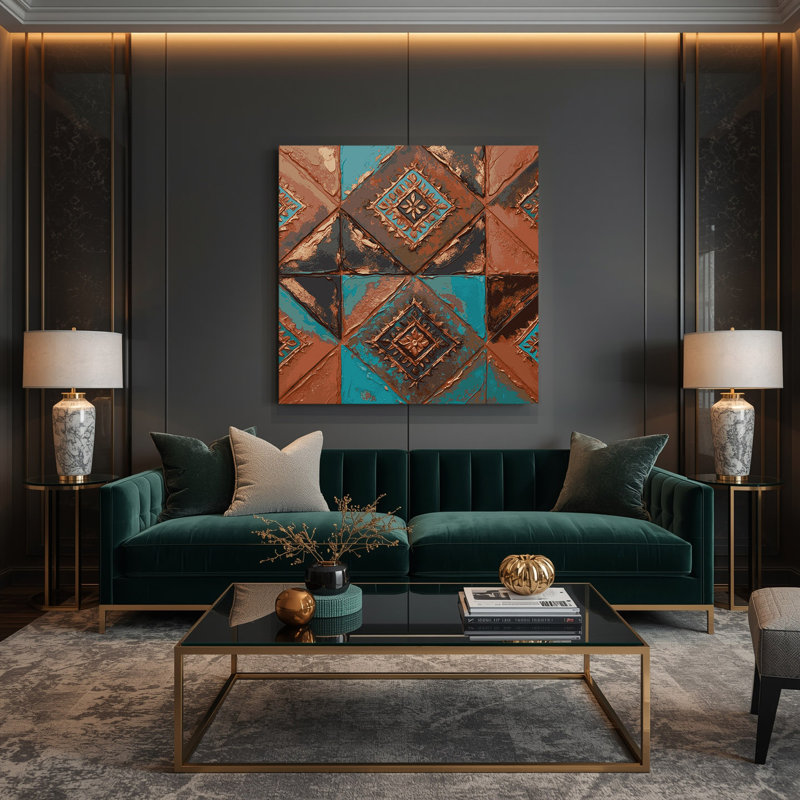 Southwestern Patterns Zuni Diamonds 241 Brown Canvas Wall Art, 12" H x 12" W