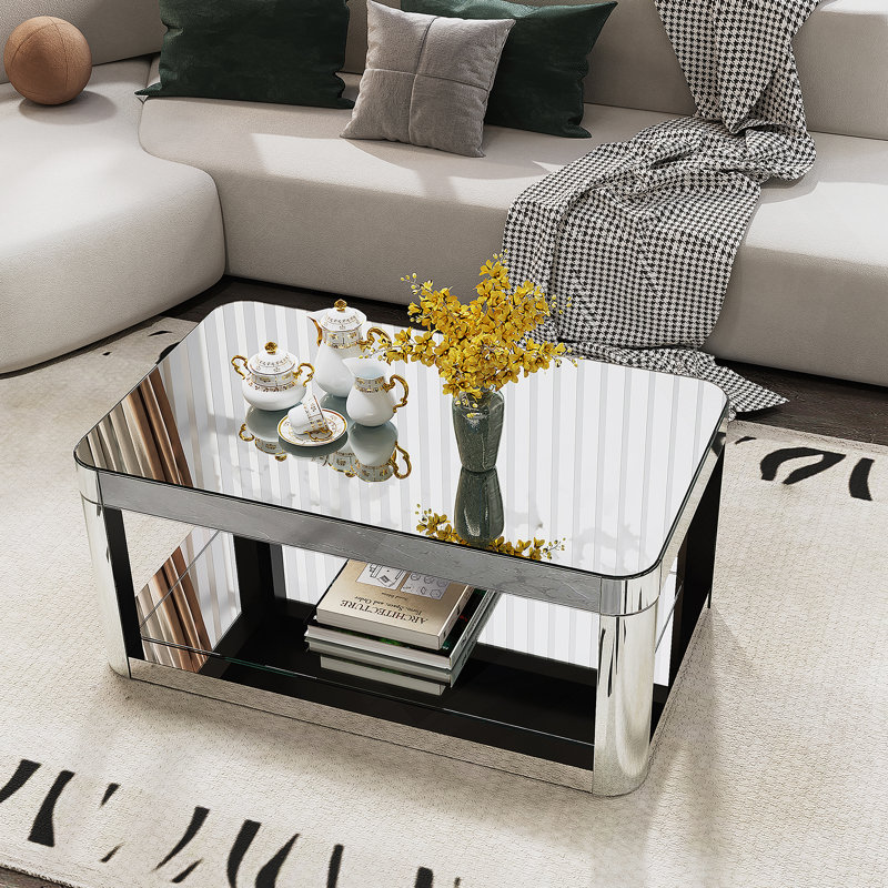 Table basse, table de centre rectangulaire avec plateau en verre pour le salon