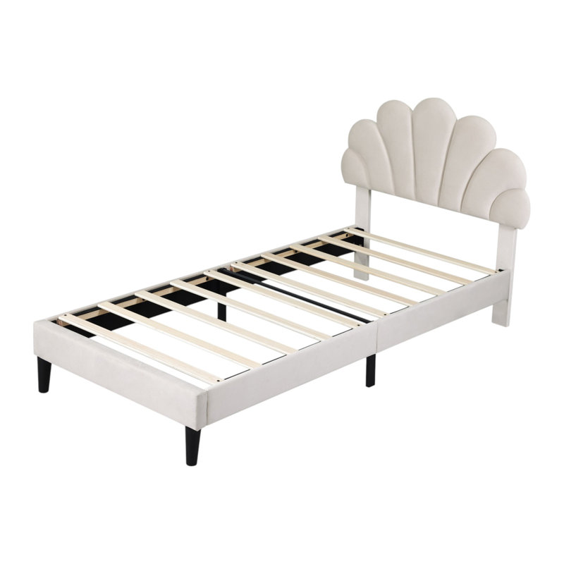 Adaway Upholstered Velvet Bed Frame, Single (107cm x 194cm), Beige