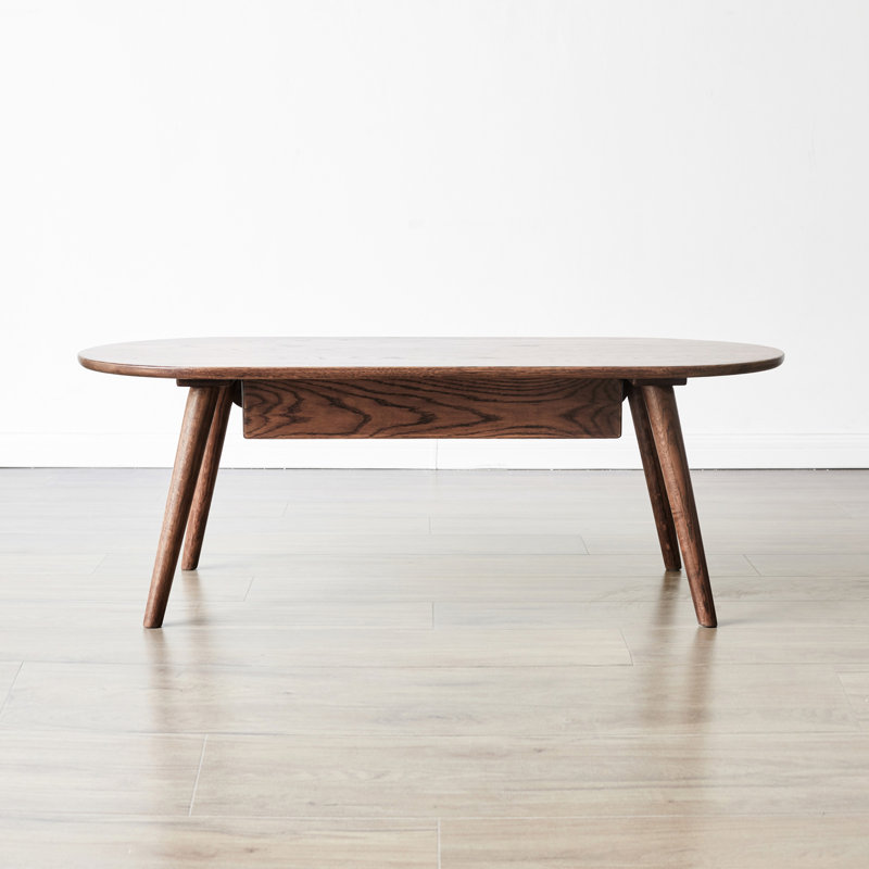 Table de balcon en bois massif - Matériau en chêne, rangement de tiroir, compartiments ovales modernes pour espace de détente, qualité, pièce polyvalente