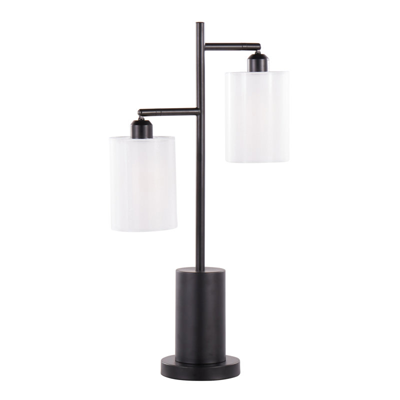 Lampe de table contemporaine en métal noir avec abat-jour blanc, Noir