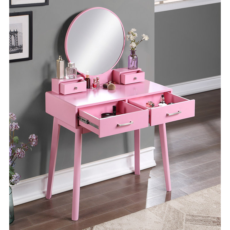 Ensemble coiffeuse et tabouret Liannon, Rose