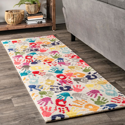 Devante Contemporary Hands Power Loom Performance White/ Multi Rug
