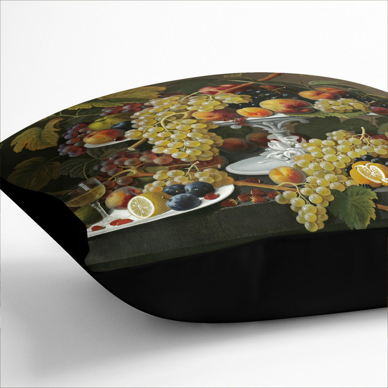 Still Life With Flowers And Fruit Vol.3 Square Throw Cushion, Black, 40cm H x 40cm W x 15cm D