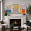 «Abstract Vibrant Color Blocks», œuvre d'art moderne de style Mid-Century, images murales multicolores géométriques, ensemble de 3 impressions sur toile encadrées-119460504-75848669