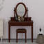 Ensemble de coiffeuse vintage avec miroir réglable, tabouret rembourré et tiroirs doublés de tissu
