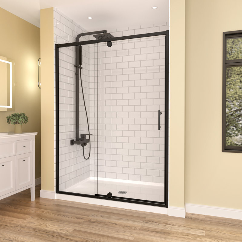 38" - 42" W x 71" H Pivot Swing Semi-Frameless Shower Door  with 1/4" (6mm) Crystal Clear Tempered Glass, Matte Black