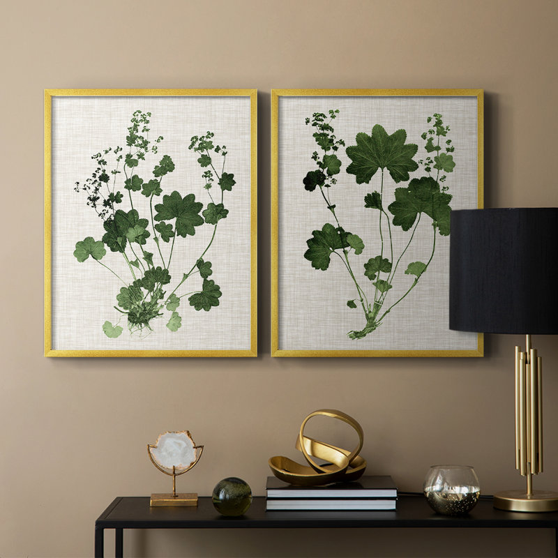 «Forest Foliage on Linen III», reproduction encadrée de qualité supérieure - prête à être accrochée - aucun clou requis - aucun clou requis