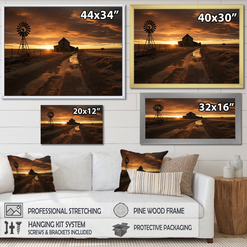 Wind Turbines Country Charm II sur impression sur toile, H 30 po x l 40 po x P 1,5 po, Cadre simple argenté