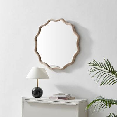 Damma Solid Wood Wavy Circular Hallway Wall Mirror - Modern Elegant Design