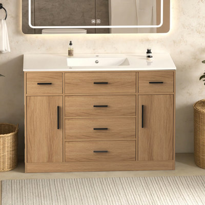 Meuble-lavabo 48 po en chêne clair. Armoire de rangement abondante - 2 portes à fermeture douce et 6 tiroirs