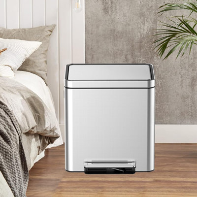 Poubelle à double compartiment en acier inoxydable avec 2 seaux amovibles, bac de recyclage avec couvercle à fermeture en douceur et pédale, poubelle de cuisine, bureau et salon