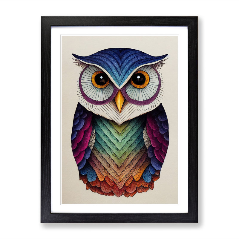 An Illuminated Owl - Single Picture Frame Print, Black Framed, 34cm H x 25cm W x 2cm D