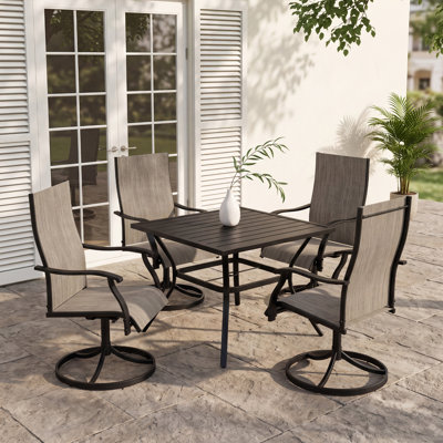Ensemble de 4 chaises de salle à manger de patio toutes saisons, filet de polyester respirant à dossier haut pivotant